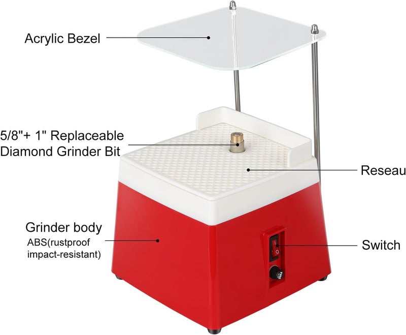 lifancy Stained Glass Grinder,Portable Glass Grinder Kit,65 W Mini DIY Grinding Tool with 5/8" & 1" Replaceable Diamond Grinder Bit(110 V,Red) - Image 2